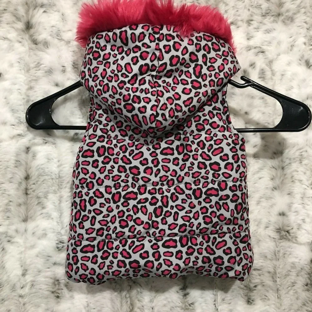 Juicy Couture Puff Vest Pink Leopard Faux Fur Trim Infant Girls Size 12 Months